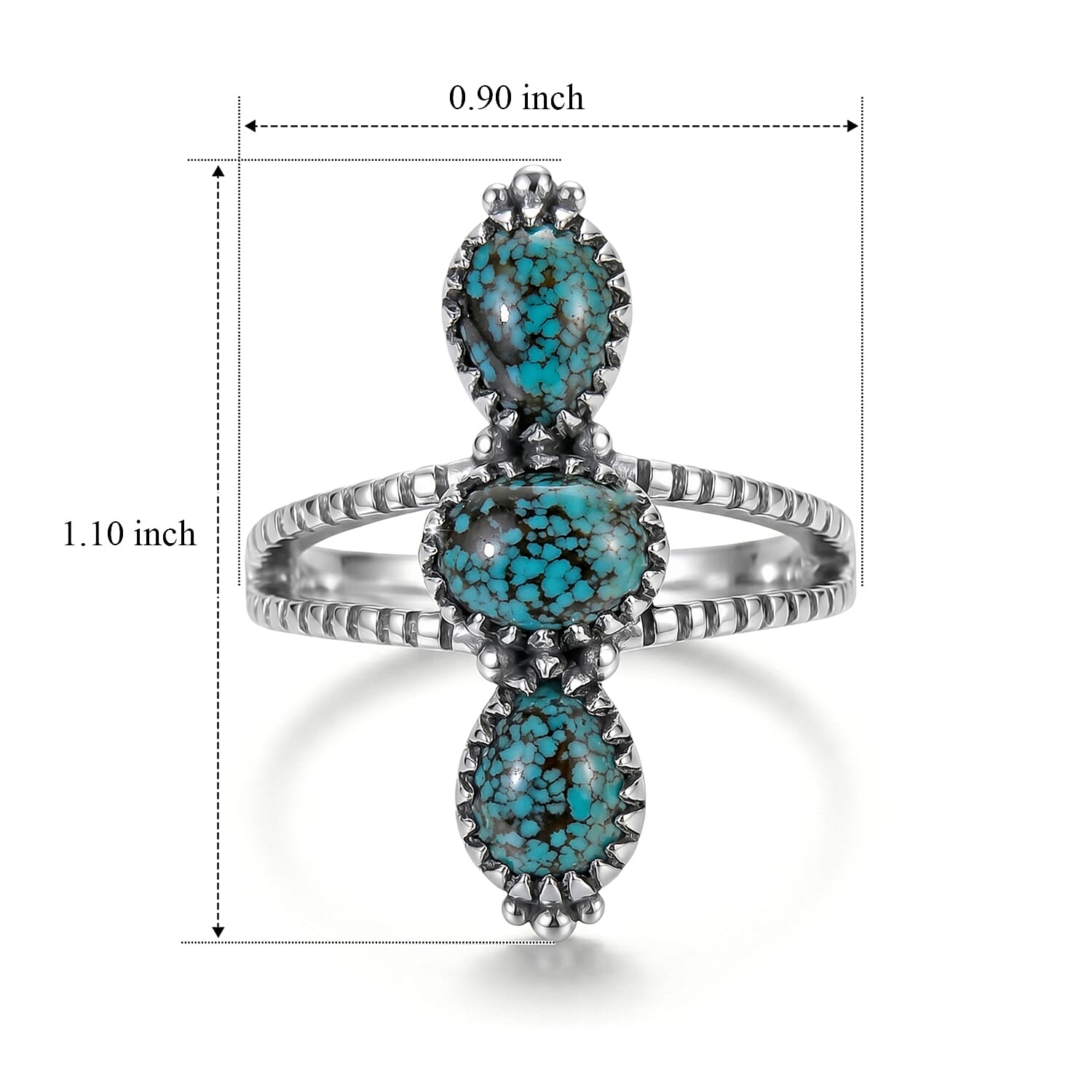 D'Joy Artisan Crafted Premium Spiderweb Turquoise 2.30 ctw 3 Stone Ring in Sterling Silver (Size 5.0)