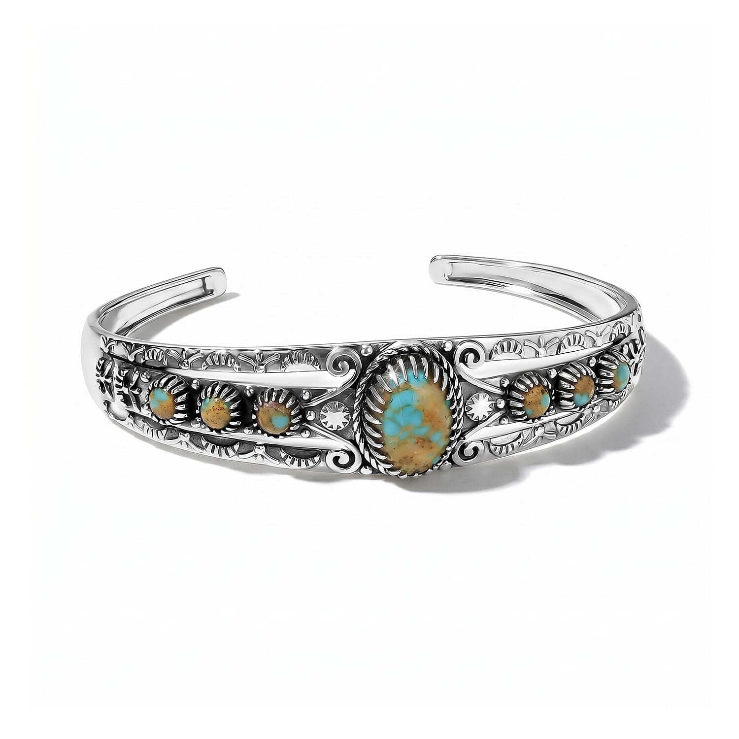 D'Joy Artisan Crafted Premium Royston Turquoise 8.40 ctw Bangle Bracelet in Sterling Silver (7.25 In)