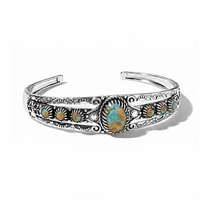 D'Joy Artisan Crafted Premium Royston Turquoise 8.40 ctw Bangle Bracelet in Sterling Silver (7.25 In)