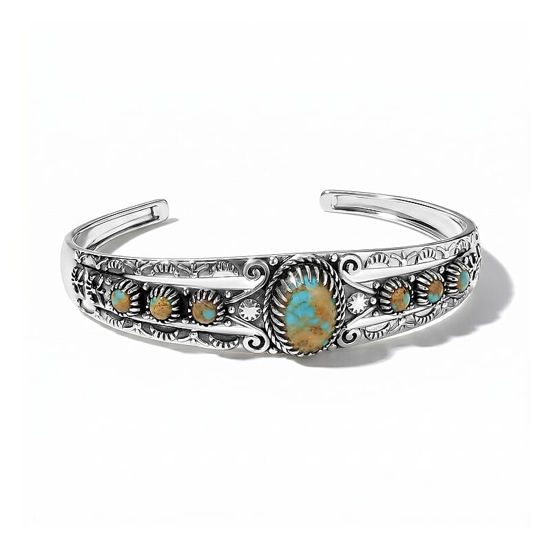 D'Joy Artisan Crafted Premium Royston Turquoise 9.65 ctw Cuff Bracelet in Sterling Silver (7.25 In)