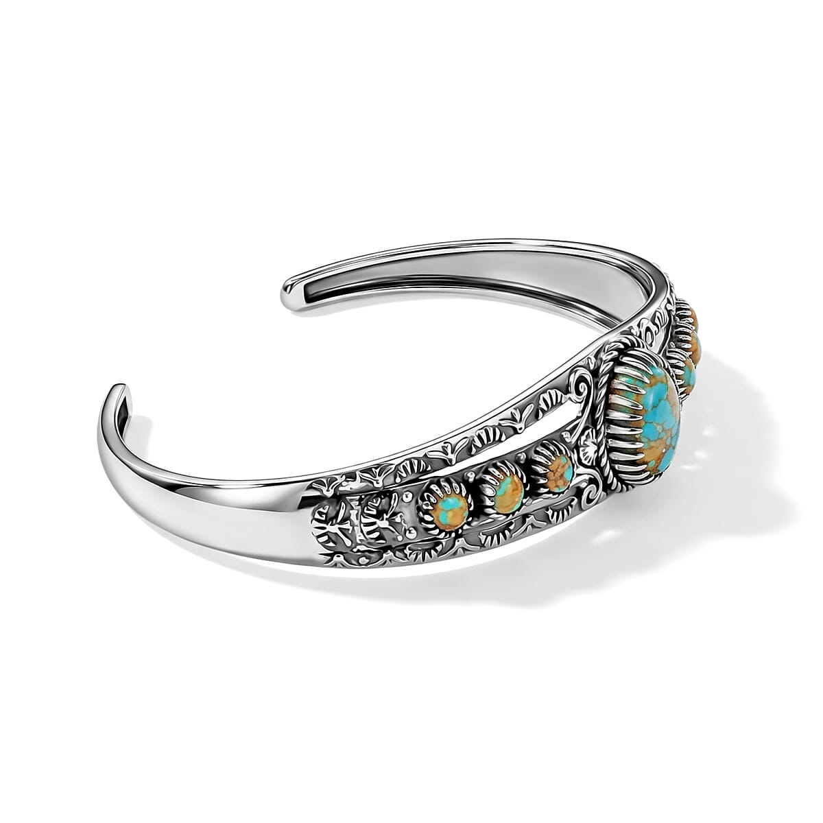 D'Joy Artisan Crafted Premium Royston Turquoise 8.40 ctw Bangle Bracelet in Sterling Silver (7.25 In) image number 1