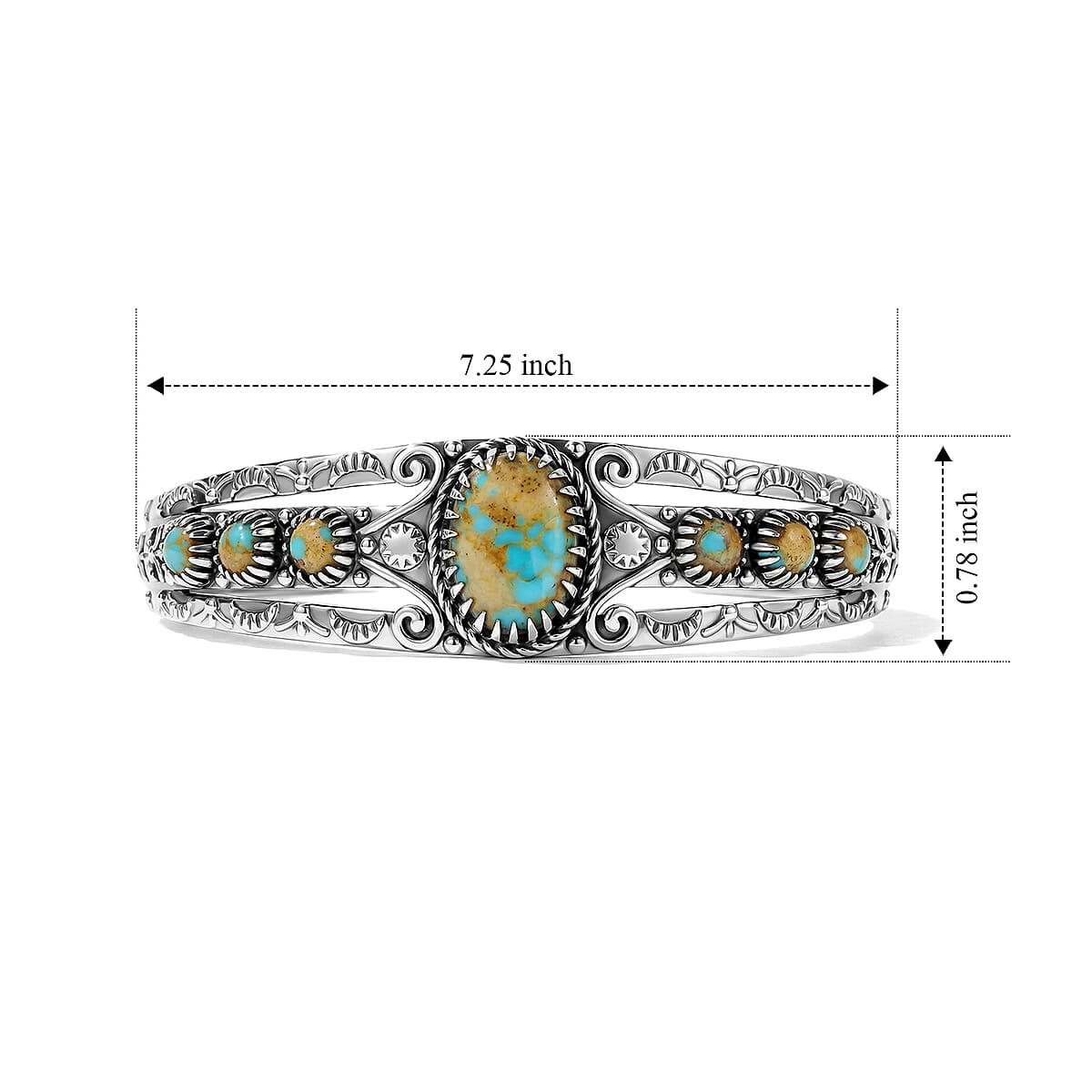 D'Joy Artisan Crafted Premium Royston Turquoise 8.40 ctw Bangle Bracelet in Sterling Silver (7.25 In) image number 3