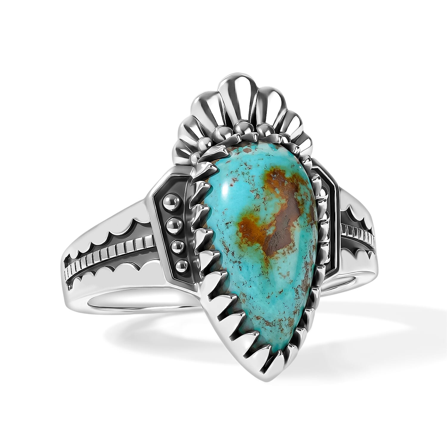 D'Joy Artisan Crafted Premium Royston Turquoise Ring in Sterling Silver (Size 10.0) 3.20 ctw