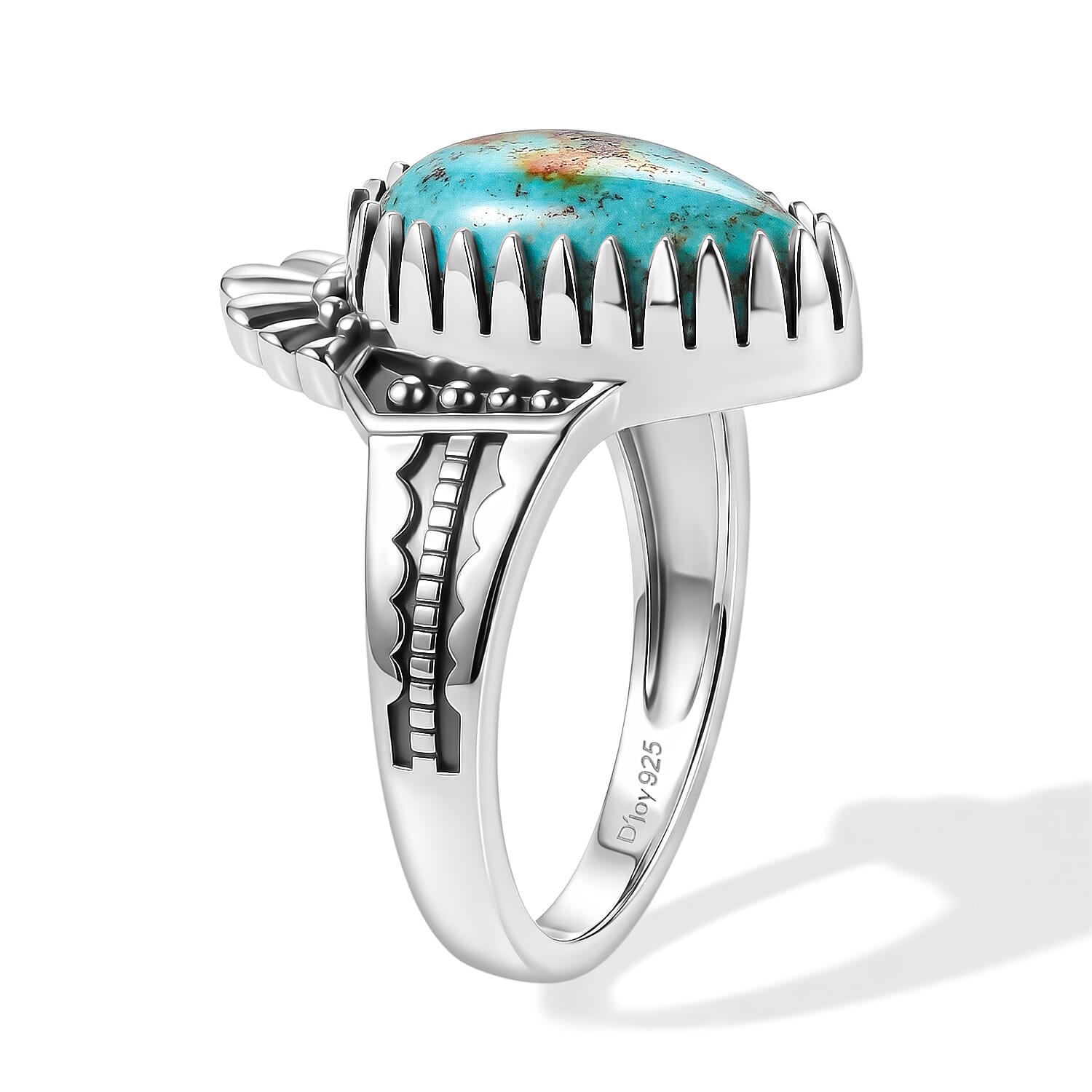 D'Joy Artisan Crafted Premium Royston Turquoise 3.20 ctw Ring in Sterling Silver (Size 6.0)
