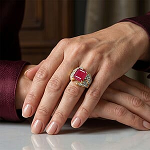 GP Niassa Ruby (FF) and White Zircon 7.85 ctw Ring in 18K Vermeil Yellow Gold Over Sterling Silver (Size 6.0)