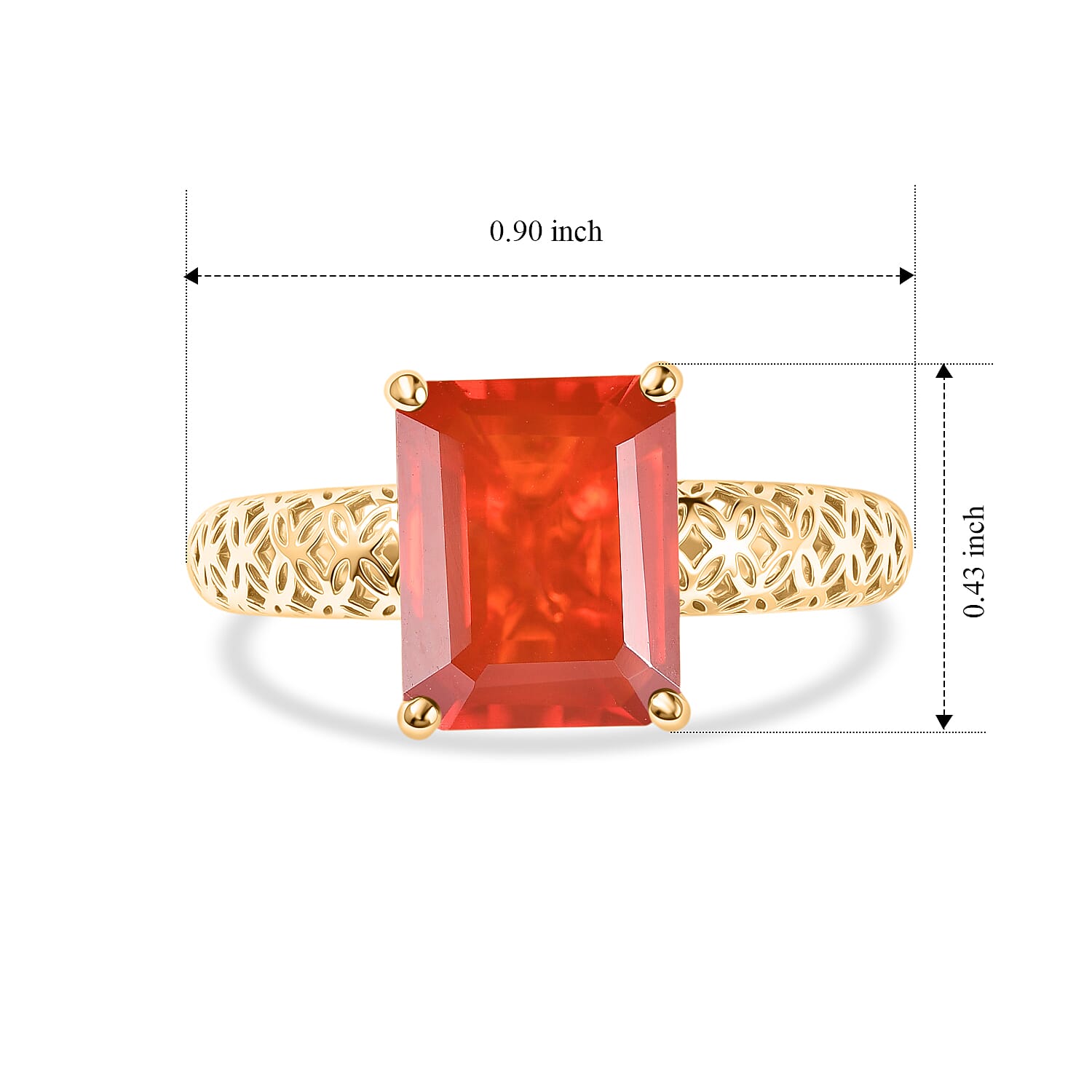 Mirage Collection 10K Yellow Gold Mexican Cherry Fire Opal 2.10 ctw Solitaire Ring (Size 6.0)