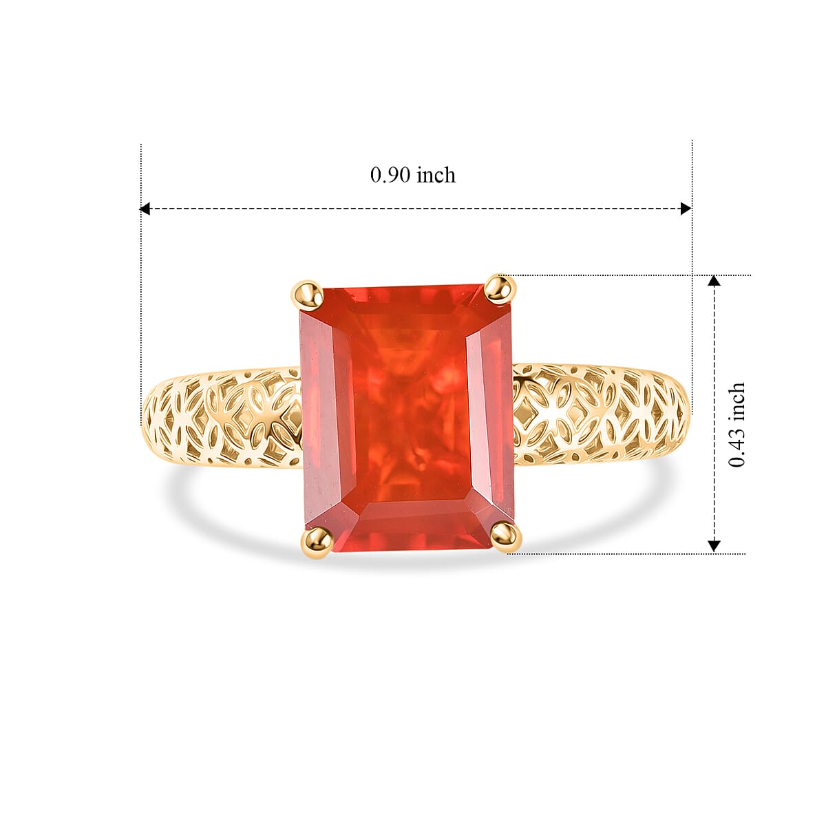 Mirage Collection 10K Yellow Gold Mexican Cherry Fire Opal Solitaire Ring (Size 6.0) 2.10 ctw image number 3
