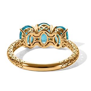 Mirage Collection 10K Yellow Gold AAA Batroke Blue Apatite 3 Stone 2.65 ctw Mirage Ring