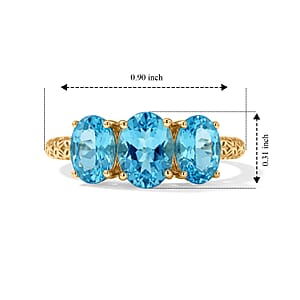 Mirage Collection 10K Yellow Gold AAA Batroke Blue Apatite 3 Stone 2.65 ctw Mirage Ring