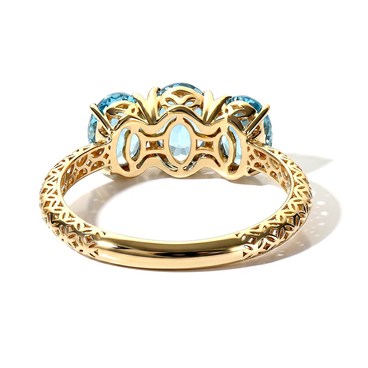 Mirage Collection 10K Yellow Gold AAA Betroka Blue Apatite 3 Stone 2.65 ctw Mirage Ring (Size 6) image number 4