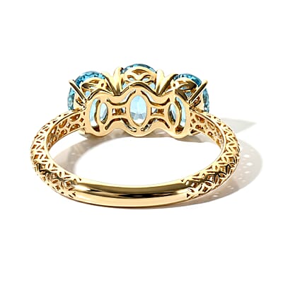 Mirage Collection 10K Yellow Gold AAA Betroka Blue Apatite 3 Stone 2.65 ctw Mirage Ring (Size 6)