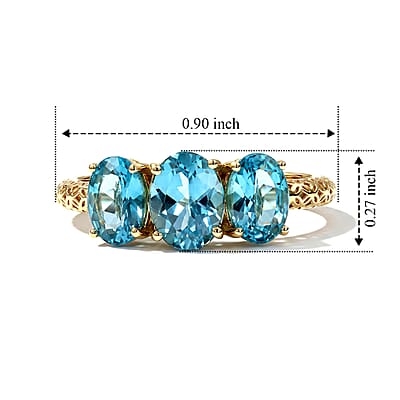 Mirage Collection 10K Yellow Gold AAA Betroka Blue Apatite 3 Stone 2.65 ctw Mirage Ring (Size 6)