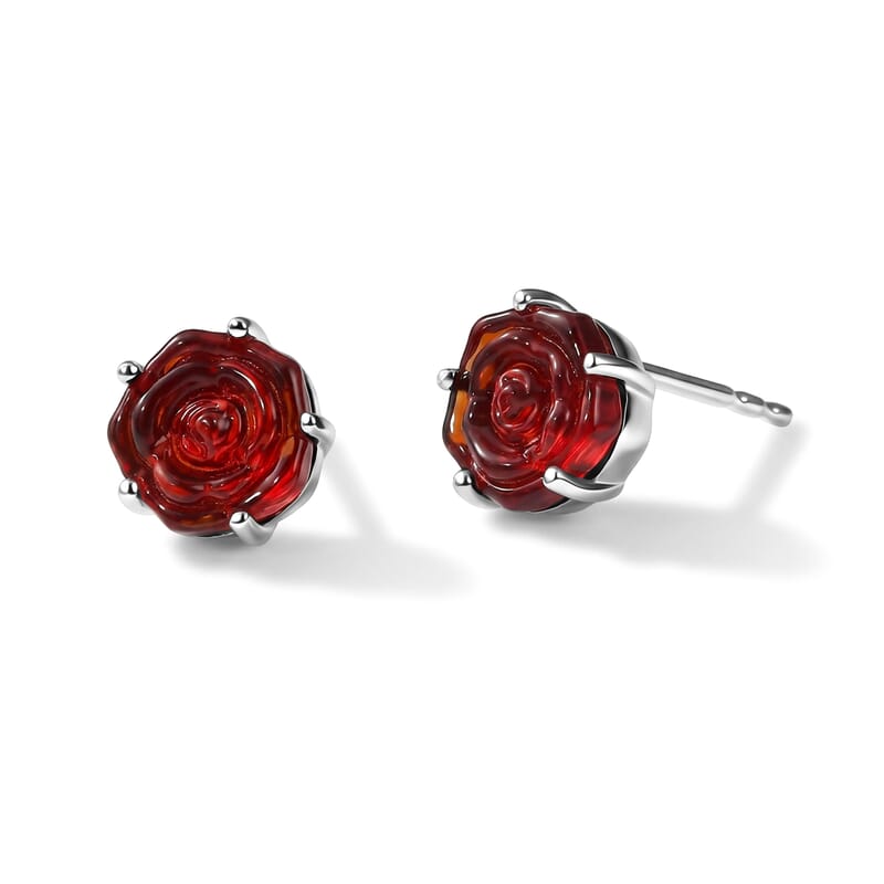 GP Red Murano Style Earrings in Rhodium Over Sterling Silver