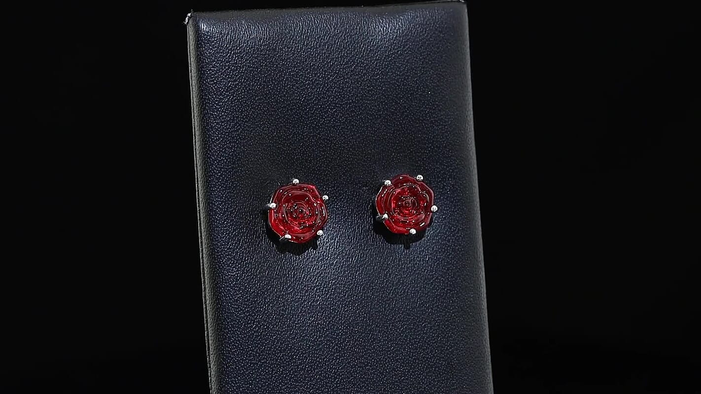 GP Red Murano Style Earrings in Rhodium Over Sterling Silver