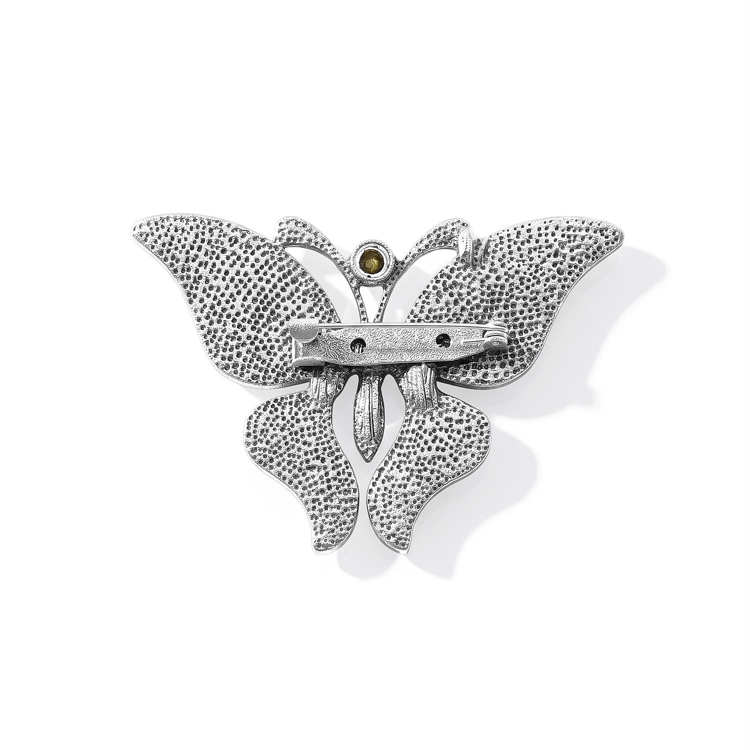 Mother Of Pearl and Austrian Crystal Butterfly Brooch in Silvertone