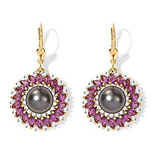 D'Joy Premium Tahitian Pearl and Multi Gemstone 5.00 ctw Earrings in 18K Vermeil Yellow Gold Over Sterling Silver
