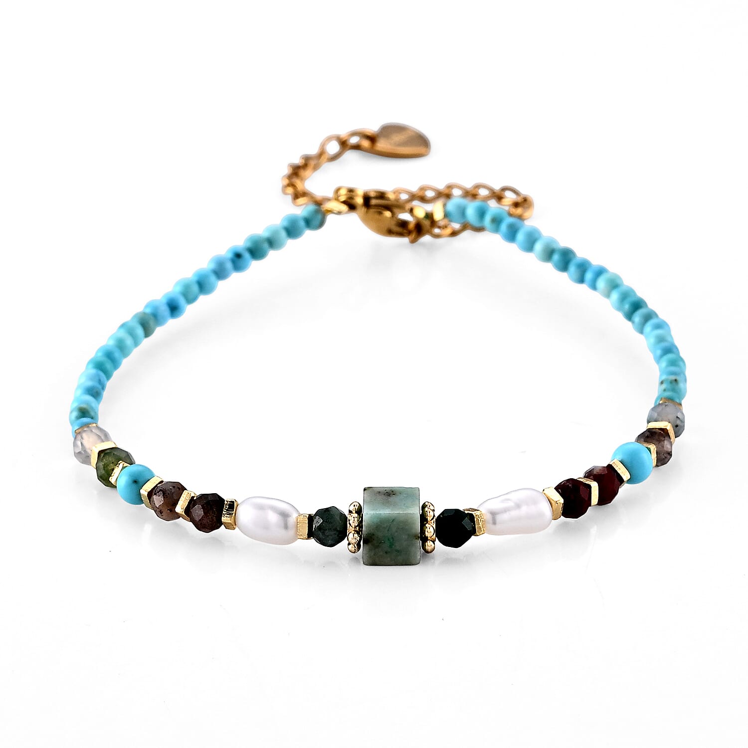 Multi Gemstone 6.00 ctw Bracelet in Goldtone and ION Plated YG Stainless Steel (6.50-9.50In)