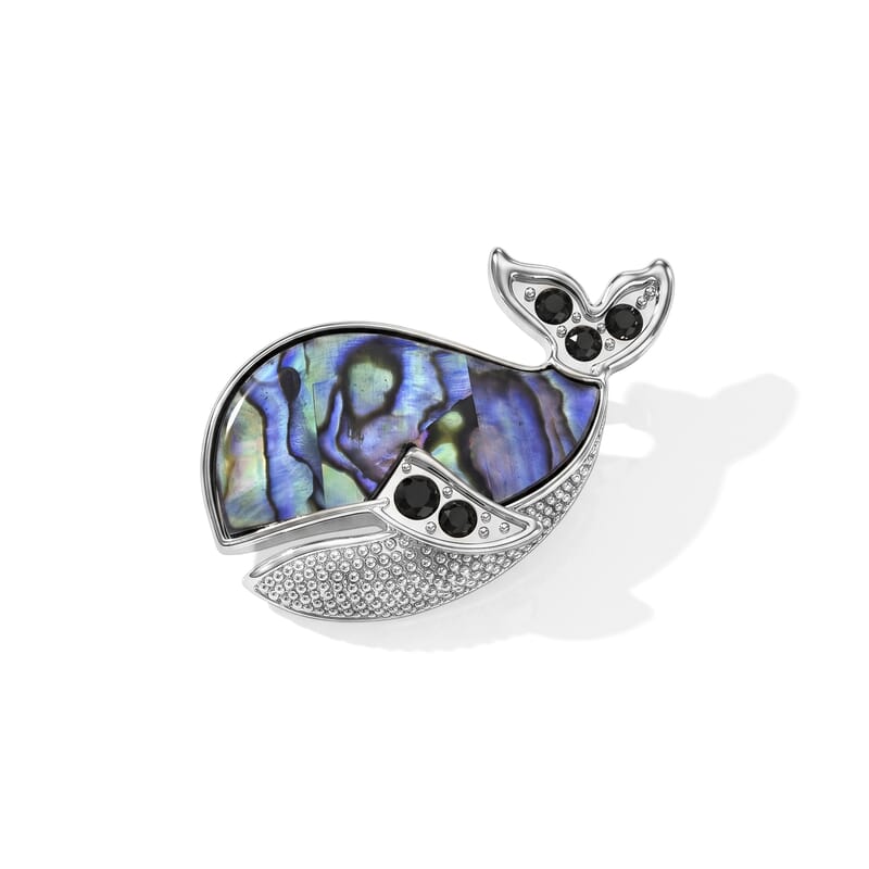 Mother Of Pearl and Austrian Crystal Fish Brooch in Silvertone