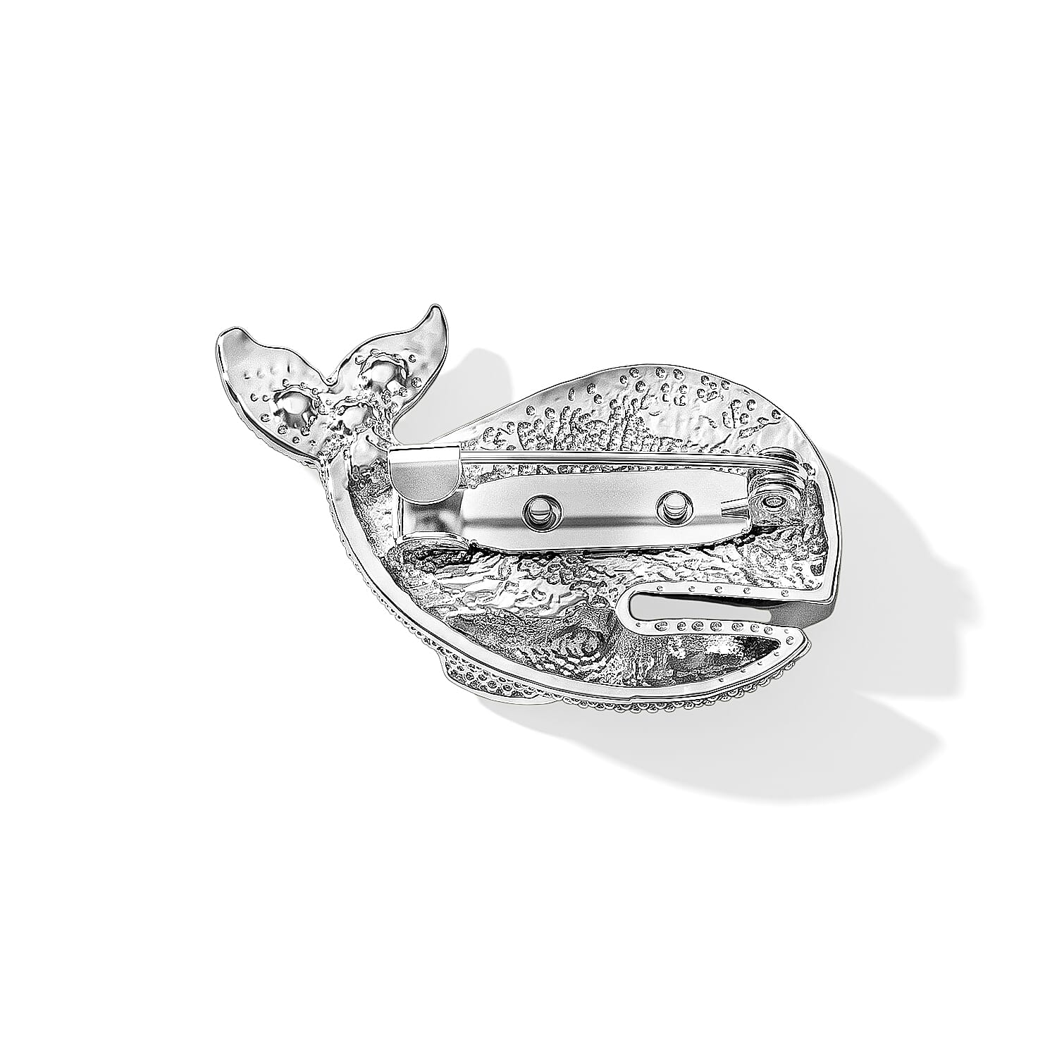 Mother Of Pearl and Austrian Crystal Fish Brooch in Silvertone