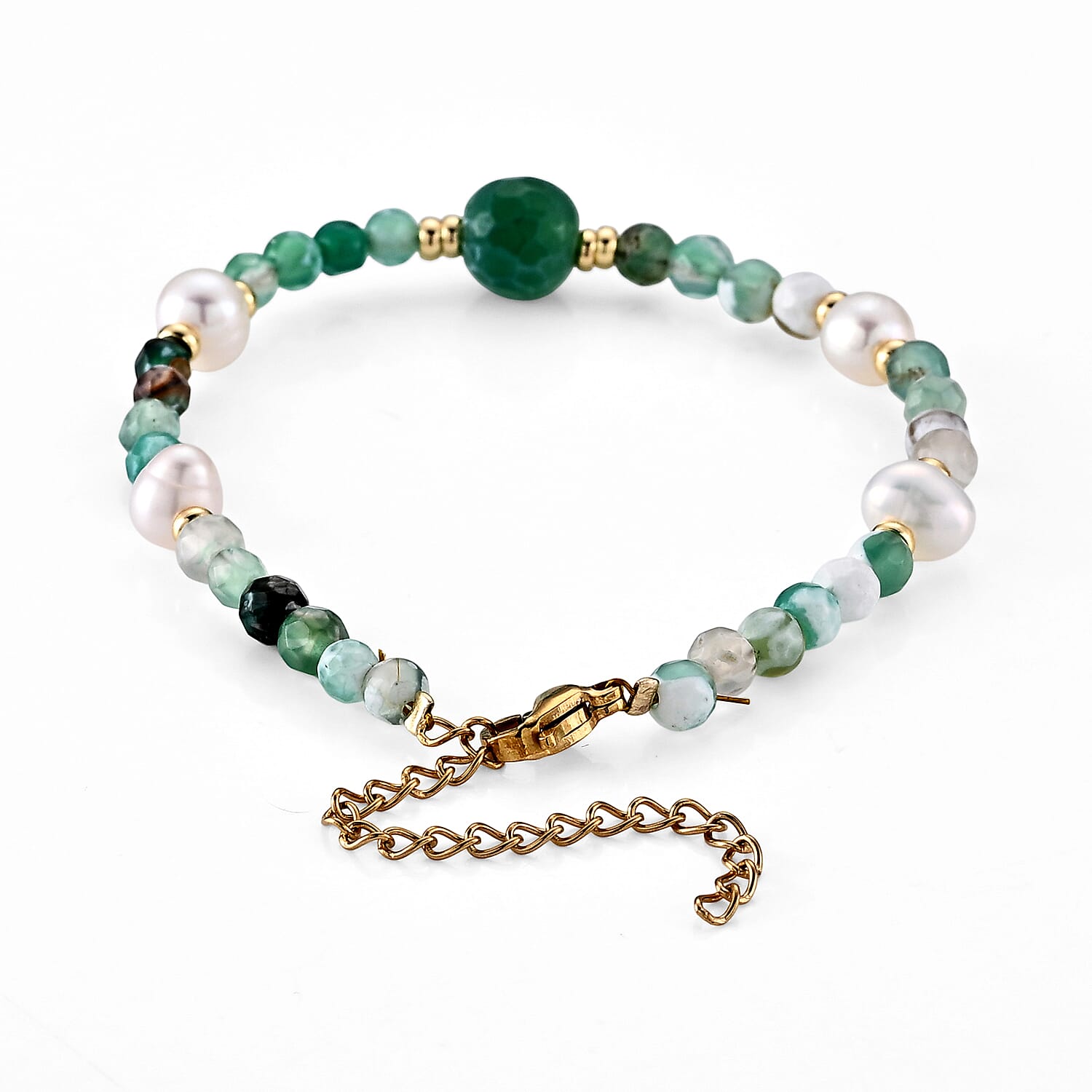 Fire Agate 10.00 ctw and Freshwater Pearl Bracelet (6.50-8.50In)