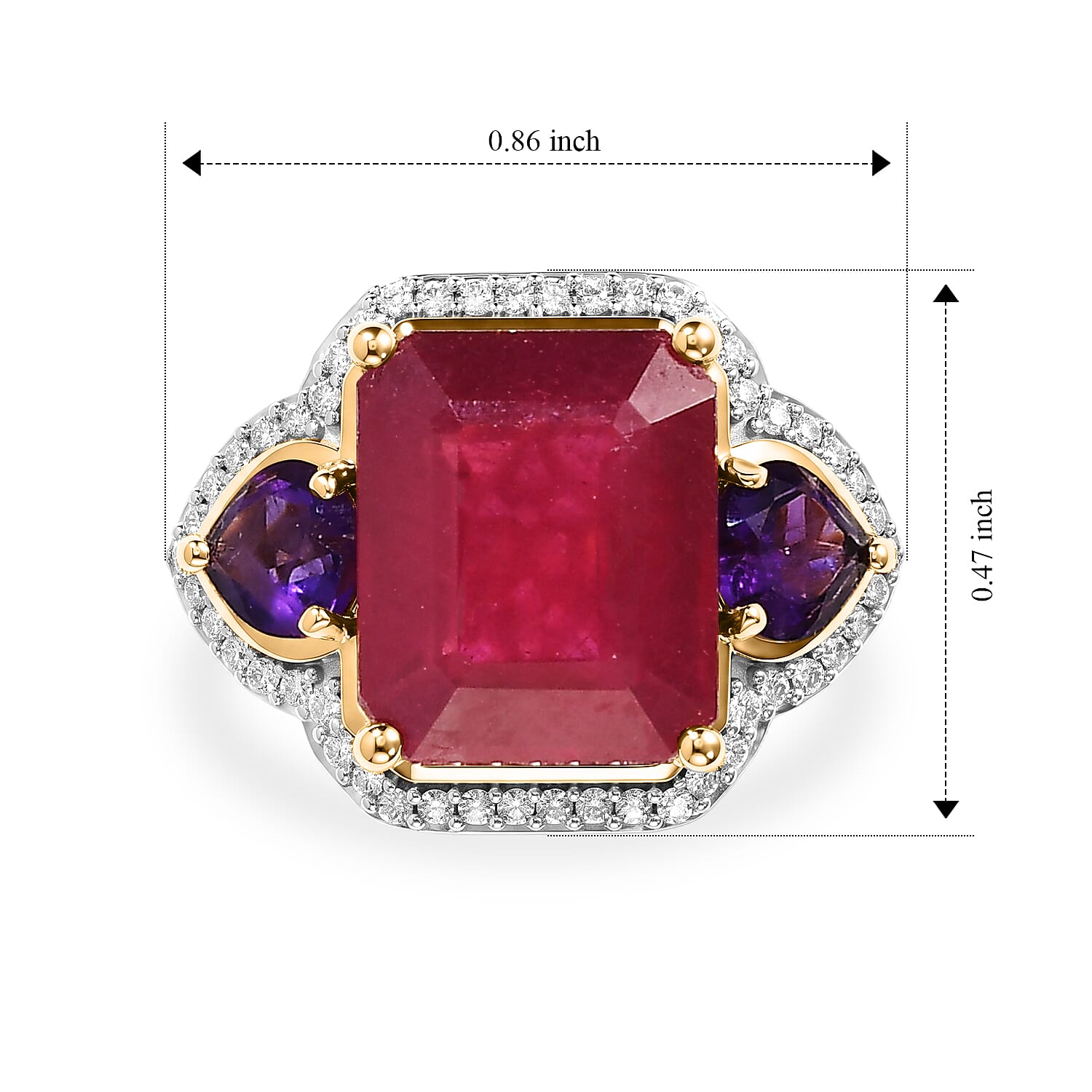 D'Joy Premium Niassa Ruby (FF) and Multi Gemstone 9.00 ctw Ring in 18K Vermeil Yellow Gold Over Sterling Silver (Size 7.0)