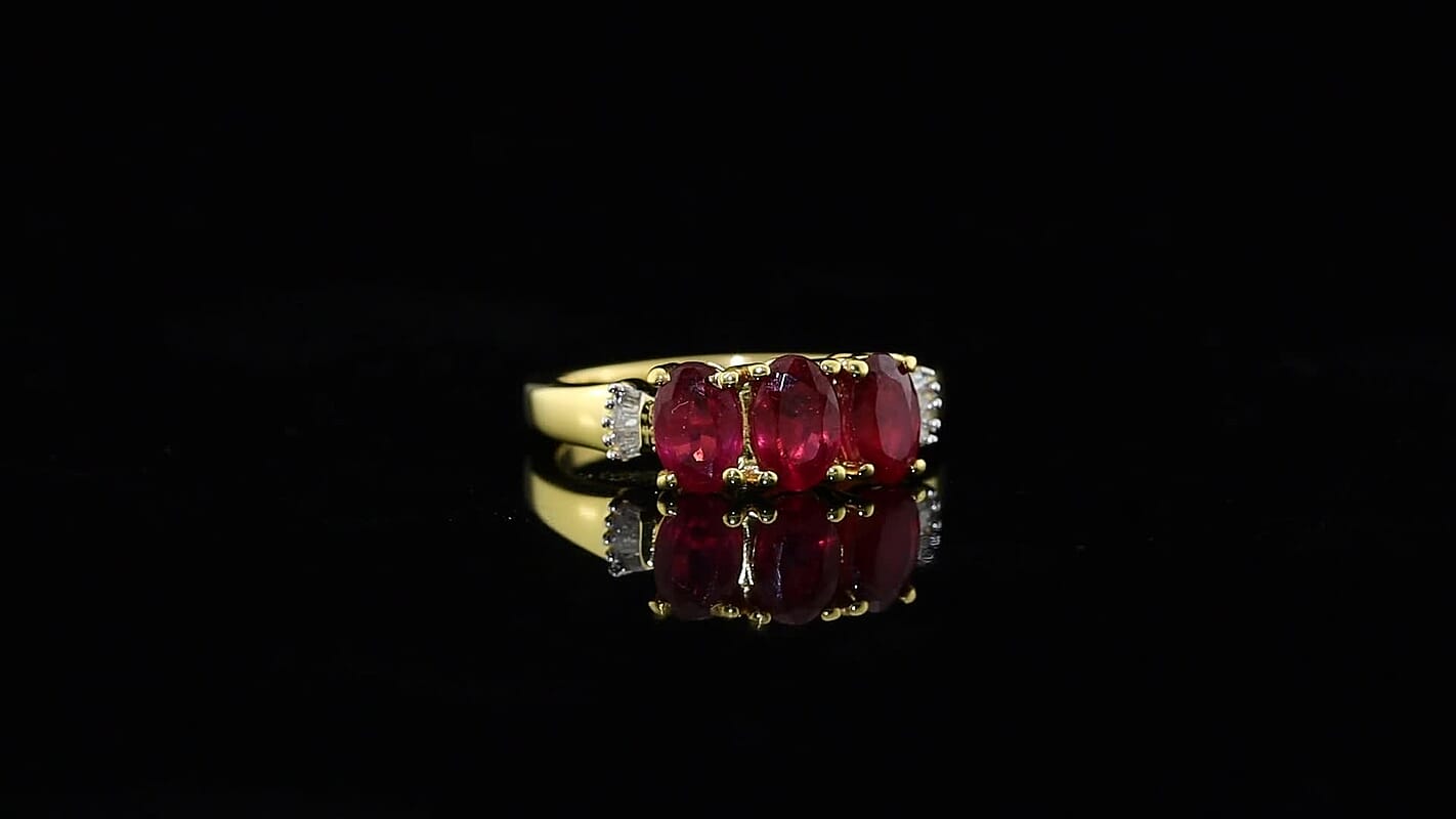 D'Joy Premium Niassa Ruby (FF), Diamond Ring in 18K Vermeil YG Over Sterling Silver (Size 10.0) 2.20 ctw