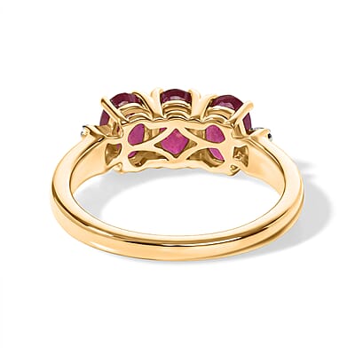 D'Joy Premium Niassa Ruby (FF) and Diamond 2.20 ctw Trinity Glow Ring in 18K Vermeil YG Over Sterling Silver (Size 5.0)