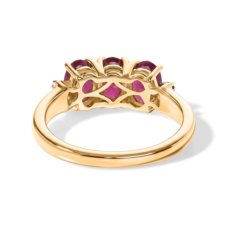 D'Joy Premium Niassa Ruby (FF) and Diamond 2.20 ctw Trinity Glow Ring in 18K Vermeil YG Over Sterling Silver (Size 5.0)