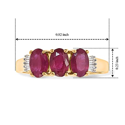 D'Joy Premium Niassa Ruby (FF) and Diamond 2.20 ctw Trinity Glow Ring in 18K Vermeil YG Over Sterling Silver (Size 5.0)