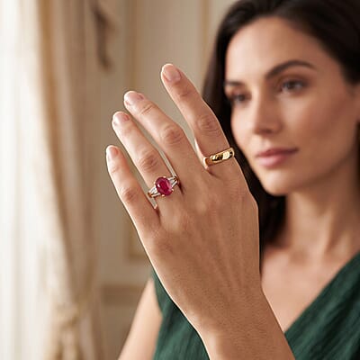 D'Joy Premium Niassa Ruby (FF) and Moissanite 4.00 ctw Passion Solitaire Ring in 18K Vermeil YG Over Sterling Silver (Size 5.0)