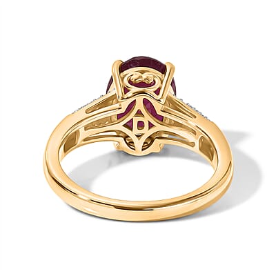 D'Joy Premium Niassa Ruby (FF) and Moissanite 4.00 ctw Passion Solitaire Ring in 18K Vermeil YG Over Sterling Silver (Size 5.0)