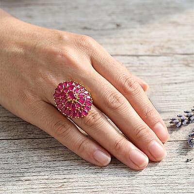 D'Joy Premium Niassa Ruby (FF) 8.75 ctw Velvet Blossom Ring in 18K Vermeil YG Over Sterling Silver (Size 6.0)