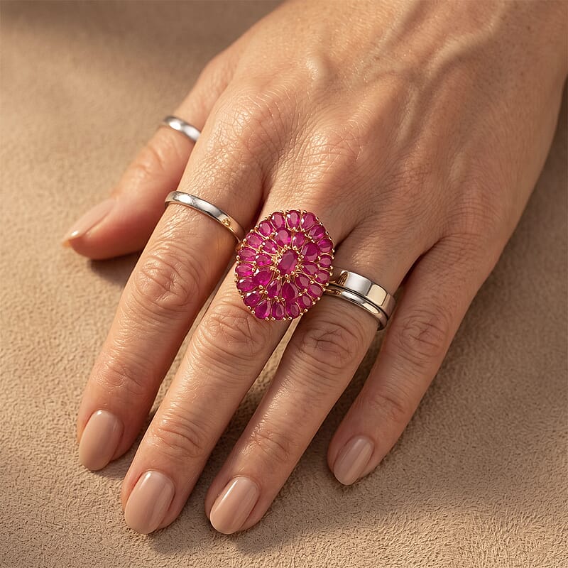 D'Joy Premium Niassa Ruby (FF) 8.75 ctw Velvet Blossom Ring in 18K Vermeil YG Over Sterling Silver (Size 6.0)