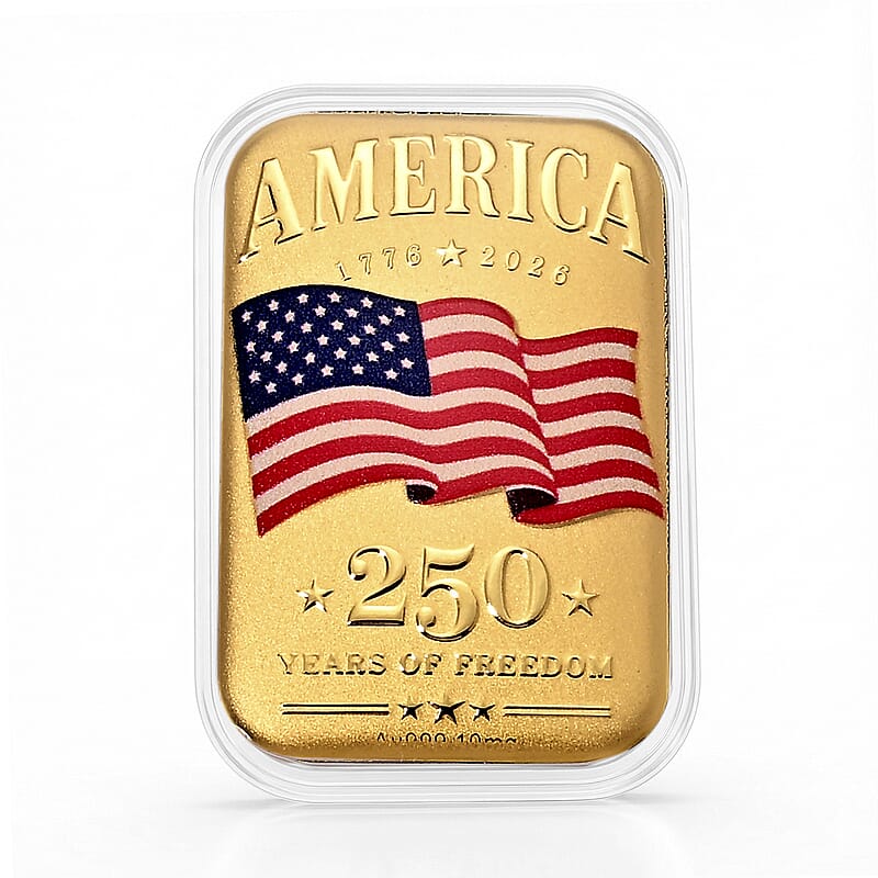 24K Gold America 250 Years of Freedom Embossed Sheet (31x45.5mm) 10mg (Custom Light Display Box Free with Purchase) (Ships in 10-12 Days)