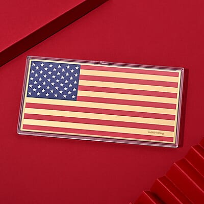 24K Yellow Gold American Flag Embossed Sheet (31x45.5mm) 100mg