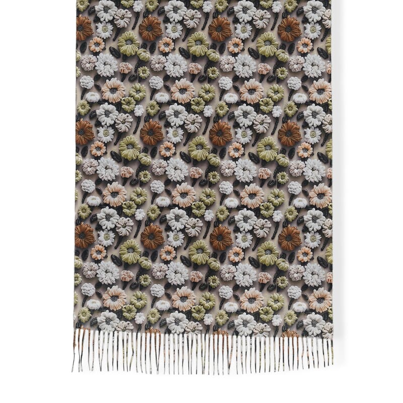 La Marey Rust Sage with Multi Both Side Floral Printed Pattern Scarf with Fringe