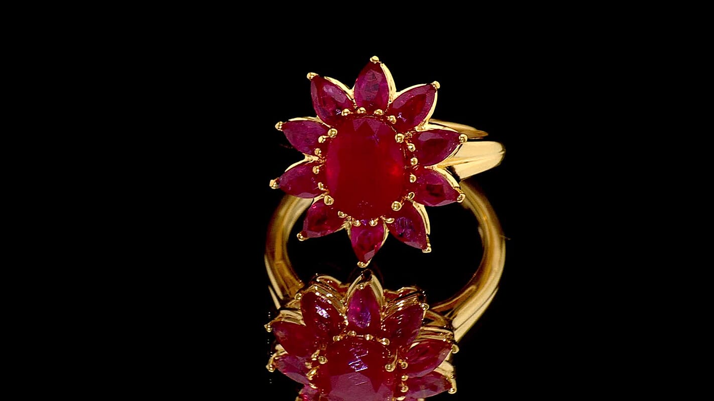 D'Joy Premium Niassa Ruby (FF) Ring in 18K Vermeil YG Over Sterling Silver (Size 10.0) 6.00 ctw