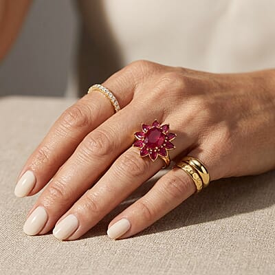 D'Joy Premium Niassa Ruby (FF) 6.00 ctw Flame Bloom Ring in 18K Vermeil YG Over Sterling Silver (Size 7.0)