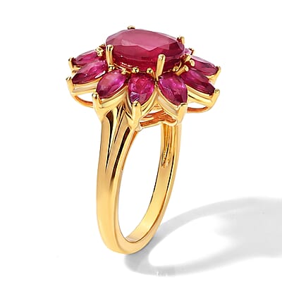 D'Joy Premium Niassa Ruby (FF) 6.00 ctw Flame Bloom Ring in 18K Vermeil YG Over Sterling Silver (Size 7.0)