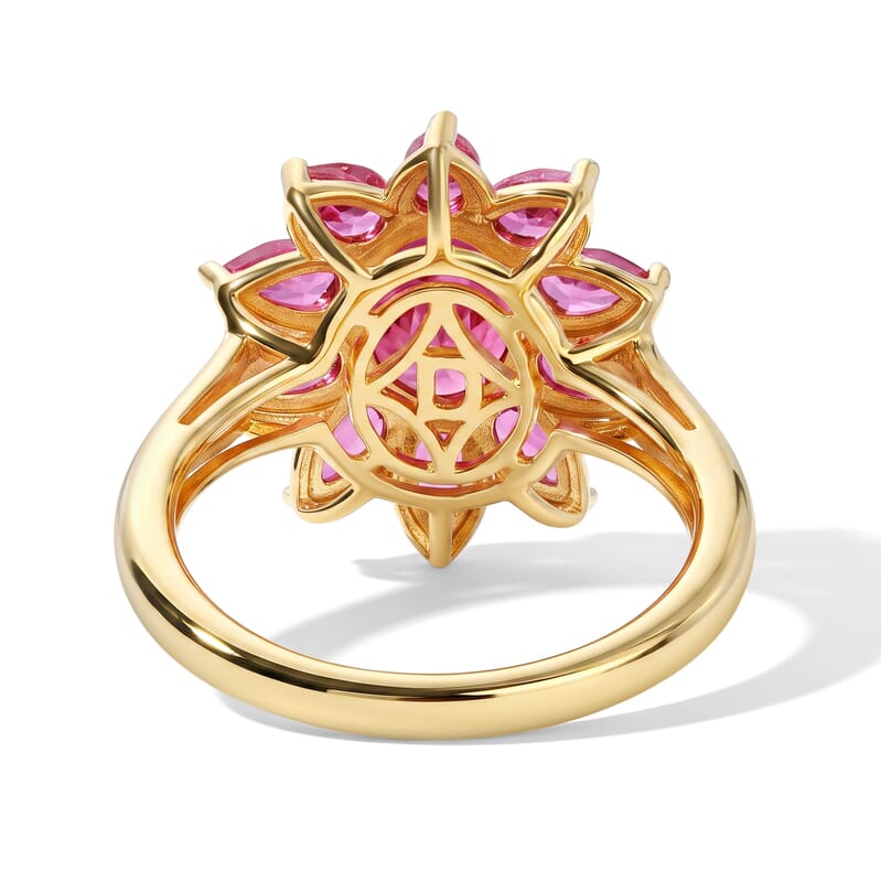D'Joy Premium Niassa Ruby (FF) 6.00 ctw Flame Bloom Ring in 18K Vermeil YG Over Sterling Silver (Size 7.0)
