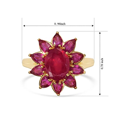 D'Joy Premium Niassa Ruby (FF) 6.00 ctw Flame Bloom Ring in 18K Vermeil YG Over Sterling Silver (Size 7.0)