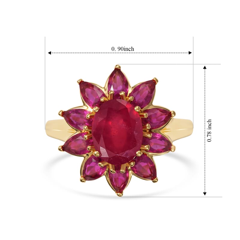 D'Joy Premium Niassa Ruby (FF) 6.00 ctw Flame Bloom Ring in 18K Vermeil YG Over Sterling Silver (Size 7.0)
