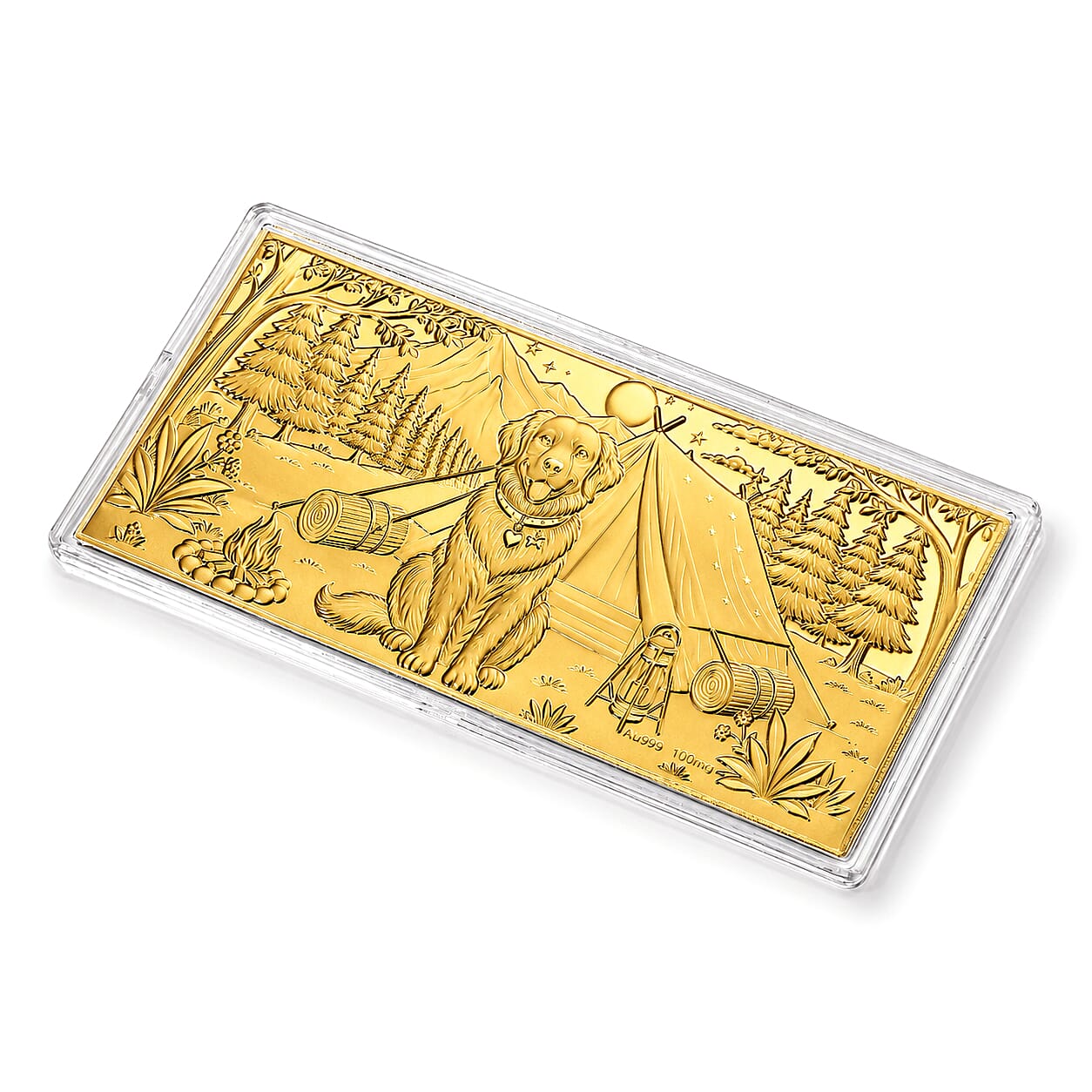 24K Gold Golden Retriever Camping Embossed Sheet (31x45.5mm) 100mg