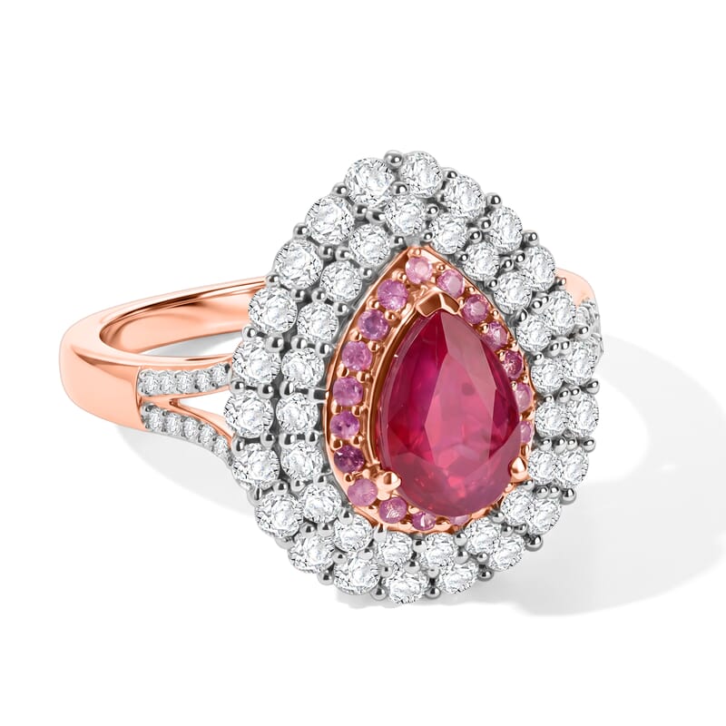 D'Joy Premium Niassa Ruby (FF) and Multi Gemstone 3.30 ctw Glow Bloom Ring in 18K Vermeil RG Over Sterling Silver (Size 5.0)