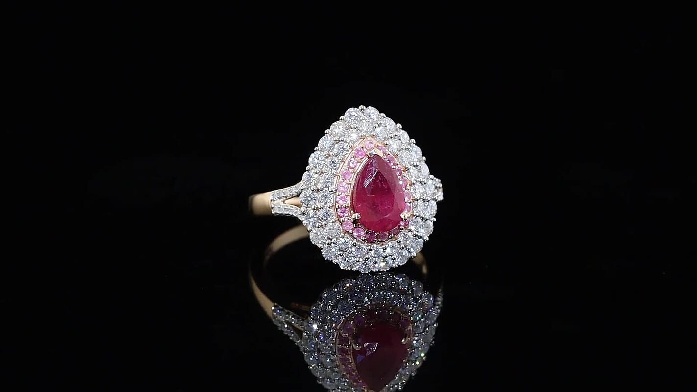 D'Joy Premium Niassa Ruby (FF), Multi Gemstone Ring in 18K Vermeil RG Over Sterling Silver (Size 5.0) 3.30 ctw 8642427
