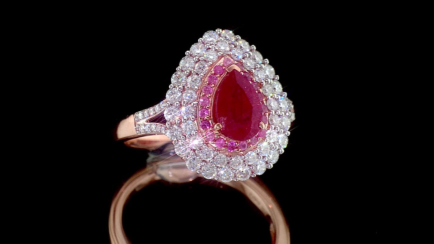 D'Joy Premium Niassa Ruby (FF), Multi Gemstone Ring in 18K Vermeil RG Over Sterling Silver (Size 5.0) 3.30 ctw 8642427