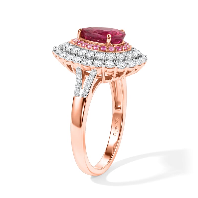 D'Joy Premium Niassa Ruby (FF) and Multi Gemstone 3.30 ctw Glow Bloom Ring in 18K Vermeil RG Over Sterling Silver (Size 5.0)