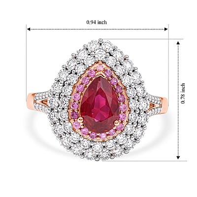 D'Joy Premium Niassa Ruby (FF) and Multi Gemstone 3.30 ctw Glow Bloom Ring in 18K Vermeil RG Over Sterling Silver (Size 5.0)