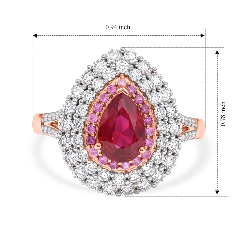 D'Joy Premium Niassa Ruby (FF) and Multi Gemstone 3.30 ctw Glow Bloom Ring in 18K Vermeil RG Over Sterling Silver (Size 5.0)