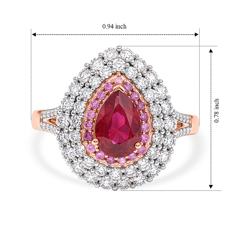 D'Joy Premium Niassa Ruby (FF) and Multi Gemstone 3.30 ctw Glow Bloom Ring in 18K Vermeil RG Over Sterling Silver (Size 9.0)